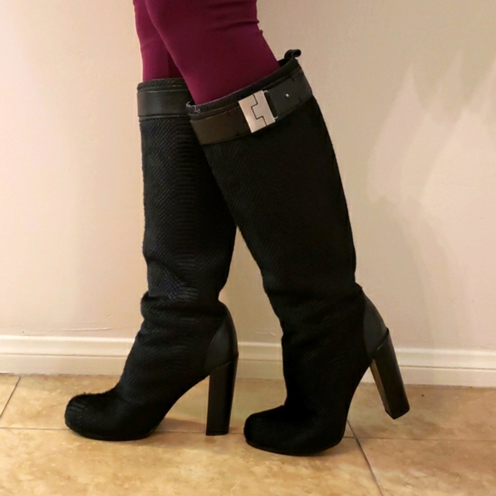 Rachel Zoe "Camille" Boot Mob Wife Club Goth Calf Hair Snake Skin Texture - Picture 4 of 10